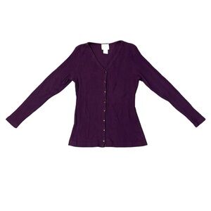 Moda International Knitted V-Neck Long Sleeve Button Up Top Women’s Medium